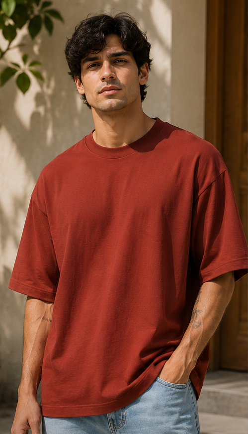 Men | Poly Cotton Luxe™ French Terry Oversized Round Neck T-Shirt | Bio-Silicon Washed
