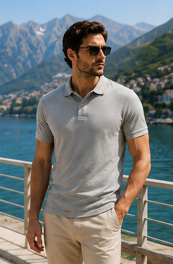 Men | Cotton Elite™ Polo T-Shirt | Jacquard Collar | Yarn Dyed