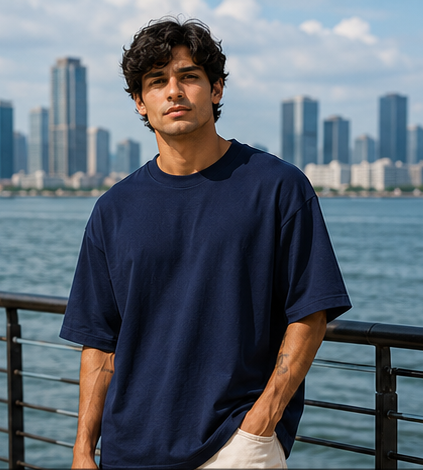 Men | Poly Cotton Luxe™ French Terry Oversized Round Neck T-Shirt | Bio-Silicon Washed