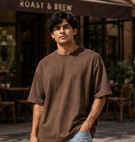 Men | Poly Cotton Luxe™ French Terry Oversized Round Neck T-Shirt | Bio-Silicon Washed