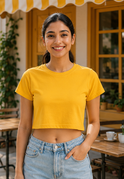 Women | Crop Top French Terry Signature™ Round Neck | Regular Fit