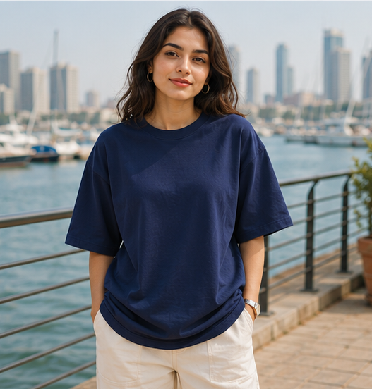 Women | French Terry Oversized Signature™ Round Neck T-Shirt | Bio-Silicon Washed