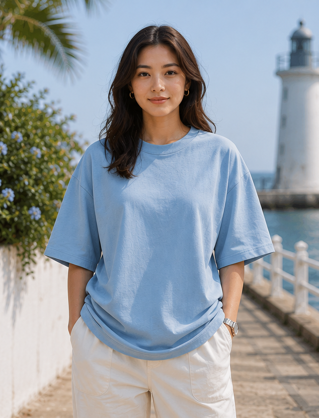 Women | French Terry Oversized Signature™ Round Neck T-Shirt | Bio-Silicon Washed