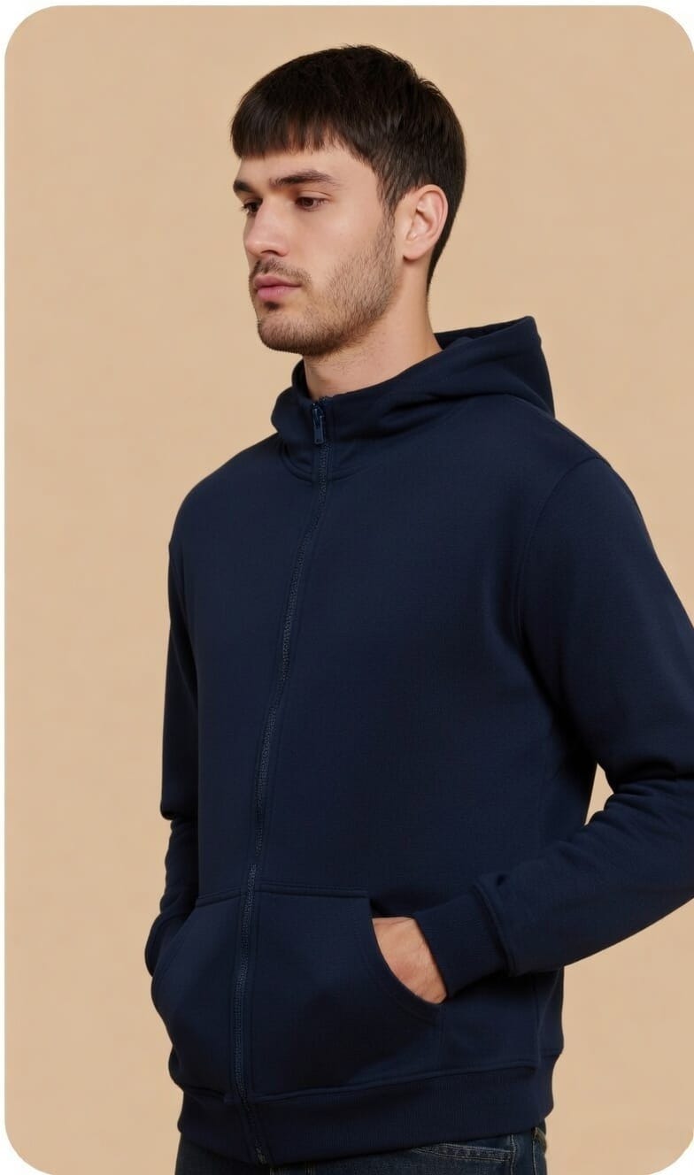 Zipper Hoodie | 300 GSM | Yarn-Dyed Premium Fabric | 80% Recycled Cotton Blend | Certified Quality