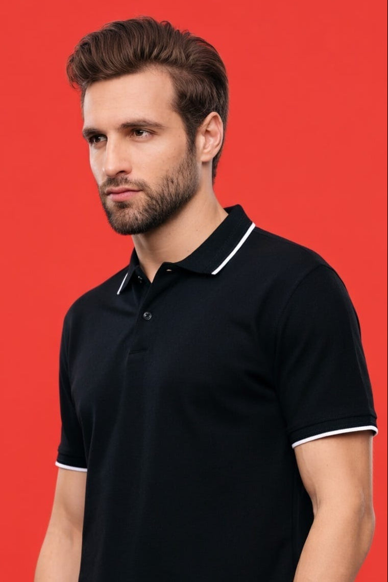 Collar Cotton Polo T-Shirt | 260 GSM | Bio Wash | Jacquard Collar & Cuffs | Long-Lasting Color
