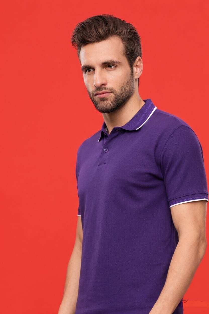 Collar Cotton Polo T-Shirt | 260 GSM | Bio Wash | Jacquard Collar & Cuffs | Long-Lasting Color